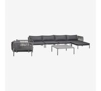 Canapé De Jardin Modulable 4 Pièces Comprenant 2 Fauteuils D'angle, Pouf, Fauteuil Et Table Basse Roubly Gris Graphite Gris