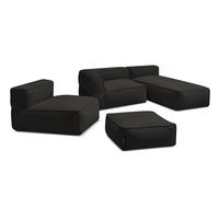Canapé de jardin modulable GIULIA avec bâche de protection, 1 chauffeuse 1 place, 1 angle, 1 méridienne et 1 noir BOBOCHIC Noir
