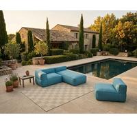 Canapé de jardin modulable GIULIA avec bâche de protection, 1 chauffeuse 1 place, 1 angle et 1 méridienne bleu clair BOBOCHIC Bleu clair