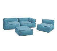 Canapé de jardin modulable GIULIA avec bâche de protection, 2 angles, 1 chauffeuse 1 place et 1 pouf bleu clair BOBOCHIC Bleu clair