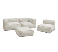 Canapé de jardin modulable GIULIA avec bâche de protection, 2 angles, 1 chauffeuse 1 place et 1 pouf beige BOBOCHIC Beige