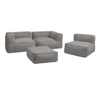 Canapé de jardin modulable GIULIA avec bâche de protection, 2 angles, 1 chauffeuse 1 place et 1 pouf gris foncé BOBOCHIC Gris foncé