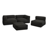 Canapé de jardin modulable GIULIA avec bâche de protection, 2 angles, 1 chauffeuse 1 place et 1 pouf noir BOBOCHIC Noir