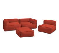 Canapé de jardin modulable GIULIA avec bâche de protection, 2 angles, 1 chauffeuse 1 place et 1 pouf rouge BOBOCHIC Rouge