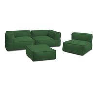 Canapé de jardin modulable GIULIA avec bâche de protection, 2 angles, 1 chauffeuse 1 place et 1 pouf vert BOBOCHIC Vert