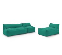 Canapé de jardin modulable RIVIERA avec 1 chauffeuse 1 place, 1 chauffeuse 2 places et 1 méridienne bleu clair BOBOCHIC Bleu clair