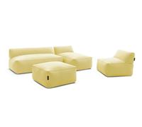 Canapé de jardin modulable RIVIERA tissu chiné avec 1 chauffeuse 1 place, 1 chauffeuse 2 places, 1 méridienne jaune BOBOCHIC Jaune