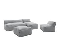 Canapé de jardin modulable RIVIERA tissu chiné avec 1 chauffeuse 1 place, 1 chauffeuse 2 places, 1 méridienne gris clair BOBOCHIC Gris clair