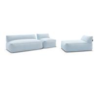 Canapé de jardin modulable RIVIERA tissu chiné avec 1 chauffeuse 1 place, 1 chauffeuse 2 places et 1 bleu clair BOBOCHIC Bleu clair