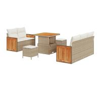 Canapé de Jardin Modulaire 10 Pièces Beige et Crème avec Coussins | Structure acier poudre, poly rattan, bois acacia, housses lavables, design réorganisable, usage terrasse patio