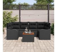 Canapé de jardin modulaire 7 pièces en polyrotin et bois d'acacia, ensemble de meubles de jardin avec deux centres, coins, canapés bras et table à manger