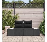 Canapé de jardin 2 places avec rangement et coussins en rattan noir poly