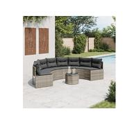 Vidaxl Canapé De Jardin Table Coussins Demi-Rond Gris Résine Tressée