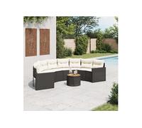 Canapé de jardin table coussins demi-rond noir résine tressée, canapé d'extérieur, canapé de forme demi-ronde, canapé 3318521