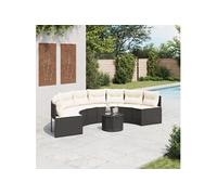vidaXL Canapé de jardin demi-rond avec table et coussins, résine tressée Noir
