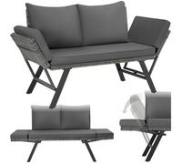 Canapé de jardin - TECTAKE - Fauteuil lounge d'extérieur en rotin SINTRA modulable 2-en-1 157 x 61 x 89 cm - Gris