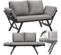 Canapé de jardin - TECTAKE - Fauteuil lounge d'extérieur en rotin SINTRA modulable 2 en 1 157 x 61 x 89 cm - Gris Clair/Noir