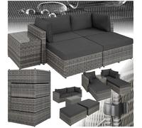 Canapé de jardin - TECTAKE - Salon d'extérieur modulable SAN DOMINO en résine tressée 4 places avec 1 table - Gris Clair/Gris Foncé