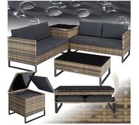 Canapé de jardin - TECTAKE - Salon d'extérieur OSTUNI en rotin 4 places avec table et coffre de rangement - Marron Naturel