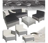 Canapé de jardin - TECTAKE - Salon lounge d'extérieur AMY modulable en rotin rembourré 5 avec 1 table et 1 pouf - Gris Clair