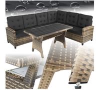 Canapé de jardin - TECTAKE - Salon lounge d'extérieur CATANIA 6 places en rotin robuste, 1 table et coussins inclus - Marron Naturel