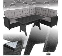 Canapé de jardin - TECTAKE - Salon lounge d'extérieur CATANIA 6 places, en rotin robuste, avec 1 table et coussins inclus - Noir