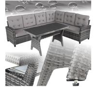 Canapé de jardin - TECTAKE - Salon lounge d'extérieur CATANIA 6 places, en rotin robuste, avec 1 table et coussins inclus - Gris