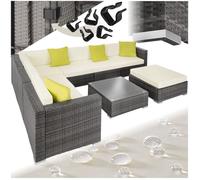 Canapé de jardin - TECTAKE - Salon lounge d'extérieur MARBELLA modulable en rotin 7 places avec 1 table et 1 pouf - Gris