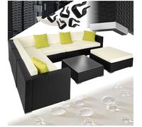 Canapé de jardin - TECTAKE - Salon lounge d'extérieur MARBELLA modulable en rotin 7 places avec 1 table et 1 pouf - Noir