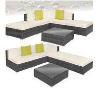 Canapé de jardin - TECTAKE - Salon lounge d'extérieur PARIS 5 places modulable en rotin et aluminium résistant UV et 1 table - Gris