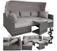 Canapé de jardin - TECTAKE - Salon lounge d'extérieur SAINT MARIN modulable en rotin 5 places avec toit pliable - Gris