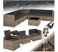 Canapé de jardin - TECTAKE - Salon lounge d'extérieur VERONA en rotin 6 places avec 1 table et coffre de rangement - Marron Naturel