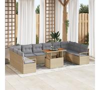 vidaXL Canapé de Jardin 11 pièces avec Coussins Beige Poly Rattan
