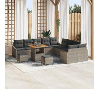 Canapé De Jardin Vidaxl 13 Pièces Avec Coussins Gris Poly Rattan Acacia, Canapé De Jardin 2 Places Vidaxl Avec Coussins Gris Poly Rattan, Ensemble De Salle À Manger De Jardin 3 Pièces Avec Coussins Gr