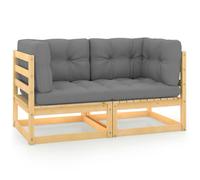 vidaXL Canapé de jardin 2 places Bois de pin massif Coussins gris Design modulaire