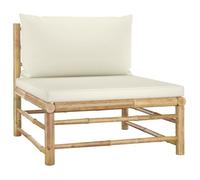vidaXL Canapé de jardin Central en bambou 3 places Blanc cassé
