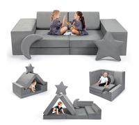 Canapé de Jeu pour Enfants, canapé-lit en Blocs de Construction Souples en Mousse, Module Multifonctionnel de 9 pièces, Construction créative pour Enfants, canapé Jouet modulaire, Gris