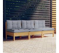 Canapé de Patio 3 Places, Ensemble de Canapés de Salon, en Pin Massif avec Coussins Moelleux, Conception Modulaire pour Jardins Extérieurs, Terrasses (Marron et Gris)