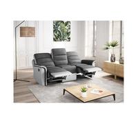 Canapé de Relaxation 3 places en Microfibre et Simili LÉON - Blanc et gris - L191 x 94 x 100cm - LOUNGITUDE
