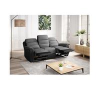 Canapé de Relaxation 3 places en Microfibre et Simili LÉON - Gris et Noir - L191 x 94 x 100cm - LOUNGITUDE