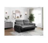 Canapé de relaxation électrique ROSS 3 places en tissu et simili - Noir/Gris - L200 x P100 x H102cm - LOUNGITUDE