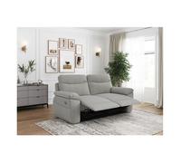 Canapé de relaxation électrique ROSS 3 places en tissu texturé 3D - Gris clair - L200 x P100 x H102cm - LOUNGITUDE
