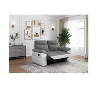 Canapé de relaxation manuel ROSS 2 places en tissu et simili - Blanc/Gris - L160 x P100 x H102cm - LOUNGITUDE