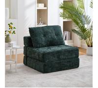 Canapé de sol pliable en chenille chauffeuse convertible 1 place avec coussin matelas pliant avec dossier vert foncé