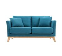 Miliboo - Canapé scandinave déhoussable 2 places en tissu bleu canard et bois clair OSLO