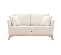 Canapé scandinave déhoussable 2 places en tissu effet laine bouclée blanc cassé et bois clair OSLO