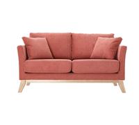 Canapé scandinave déhoussable 2 places en tissu effet velours texturé terracotta et bois clair OSLO