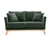 Miliboo Canapé scandinave déhoussable 2 Places en Tissu Effet Velours Vert Kaki et Bois Clair Oslo
