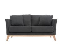 Canapé scandinave déhoussable 2 places en tissu gris foncé et bois clair OSLO