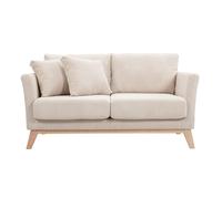 Miliboo Canapé scandinave déhoussable 2 Places en Tissu Velours côtelé Beige et Bois Clair Oslo